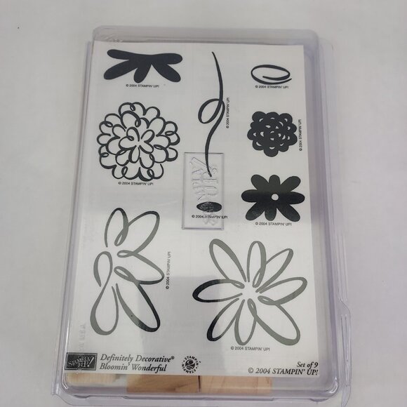Stampin' Up! BLOOMIN WONDERFUL Wood Mounted Rubber Stamps Set Of 9 Flowers NEW - Picture 1 of 8